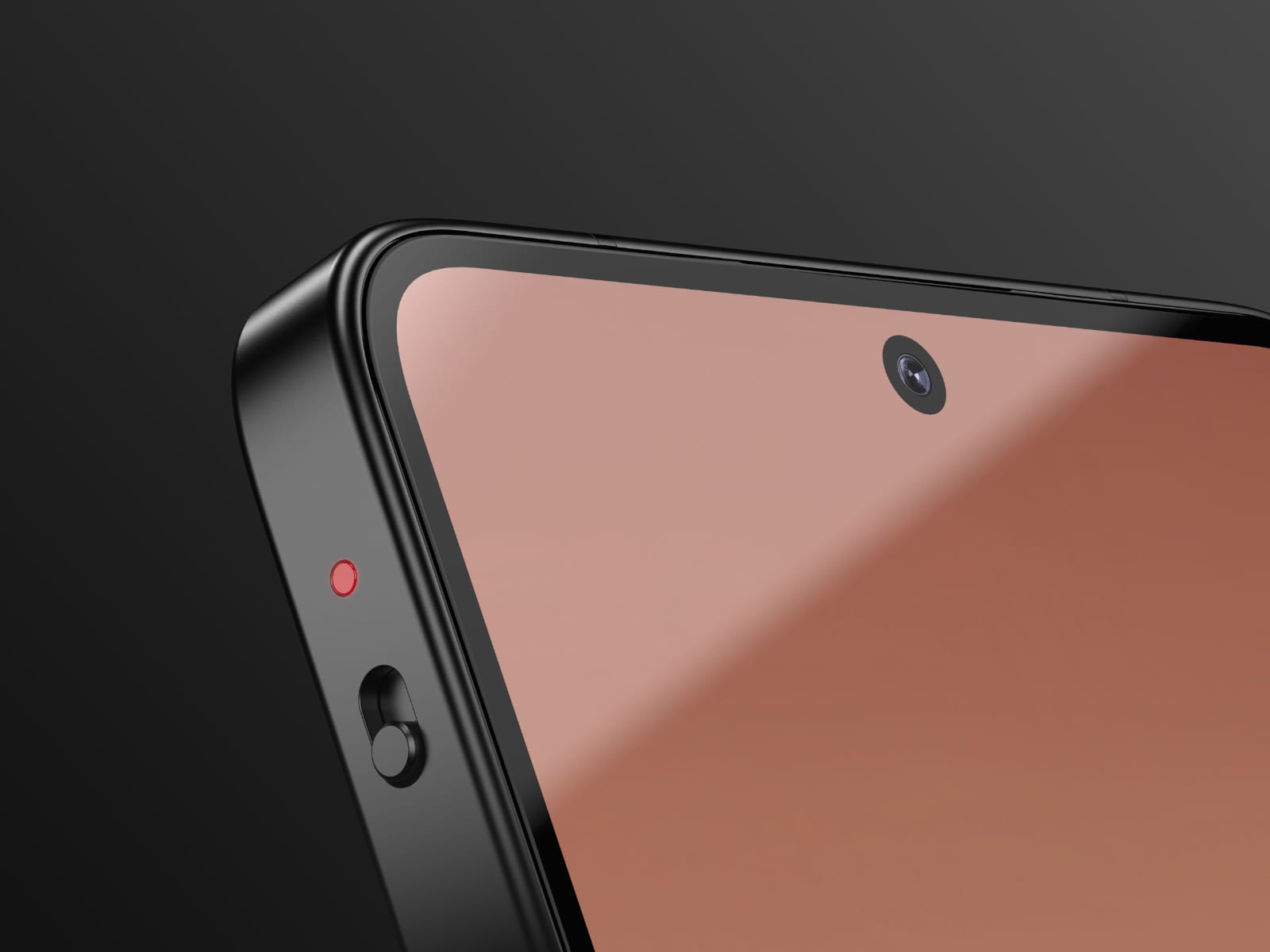 Close-up of the Hiroh Phone’s physical privacy switch beside the camera